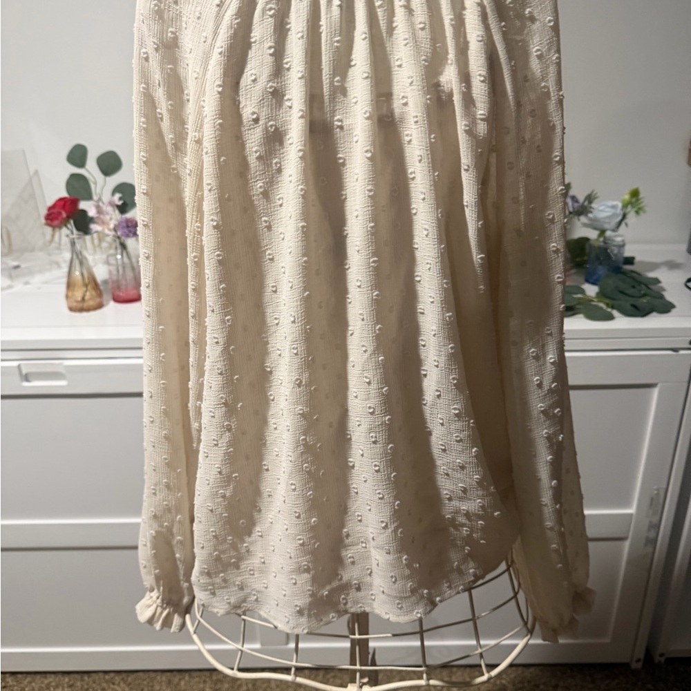 Democracy Cream Textured Dot Peasant Blouse